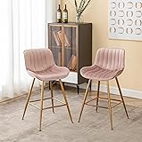 Sidanli Pink Bar Stools Set of 2, Velvet Counter