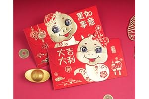 TEMOGOLE Chinese New Year Red Envelopes 2025 Snake, Cute Lucky Money Envelopes For Cash,红包,Laisee,Lucky Money Pockets, Hongbao,Ingenious Red Packets With Novel Styles (3Patterns 6Pcs)