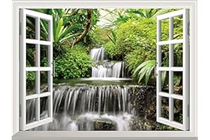 FLFK Fake Window Wall Sticker - Waterfall Faux Window Wall Mural for Wall Decor, Stick and Peel Wall Decals,32"x48",Set of 2 