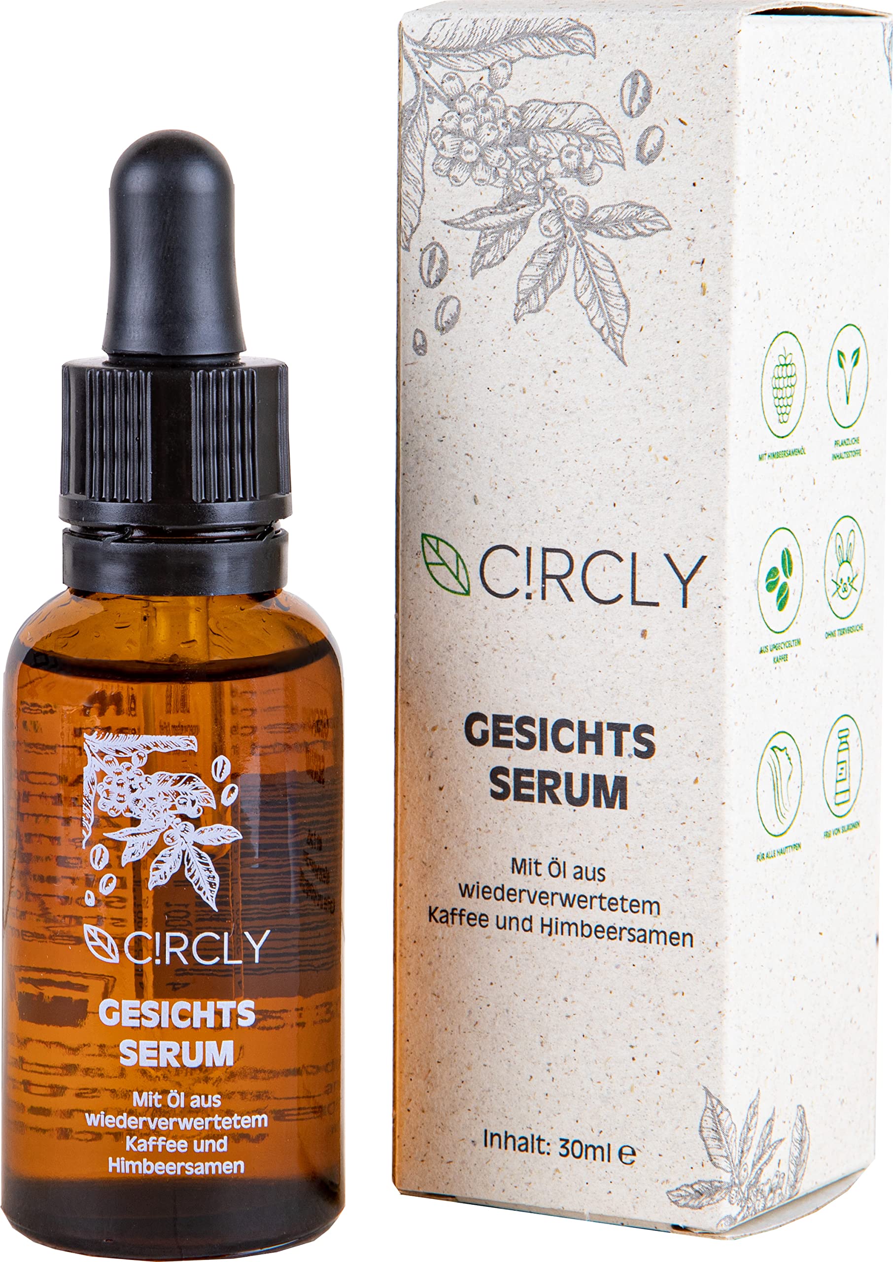 Circly Vitamin A, C, E Serum Skin Soothing, Moisturising, Vegan, Nourishing 30 ml Anti-Ageing Face Serum with Recycled Coffee Oil, Raspberry Seed and Rosehip Oil