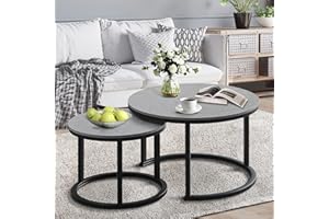 Vida Vistoso Nesting Tables Set of 2 Round Coffee Tables for Living Room Elegant Center Table with Wood Grain Table Top Small End Tables for Bedroom 27.5" Round Nesting Coffee Table Set Grey