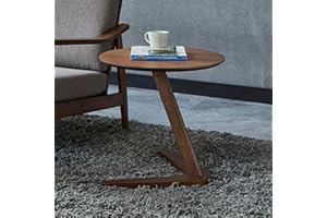 20" Modern End Table with Z-Shaped Boomerang Base, Farmhouse Round Tapered Edge Wood Side Table, Compact and Functional for L
