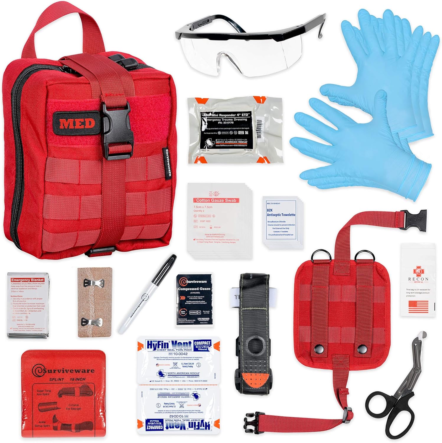 Surviveware Trauma First Aid Kit - IFAK Fully Stocked for Gunshot and Emergencies: Health & Personal Care