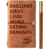 InnoBeta Banana Gifts, Funny Gag Gifts, Journal Notebook with Pen, Refillable Sketchbook, Travel Diary, Lined Planner, 7x5 Inches, Brown