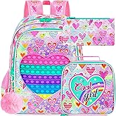 3PCS Girls and Boys Backpack, 16" Kids Bookbag with Lunch Box, Water Resistant School Bag for Elementary Prechool