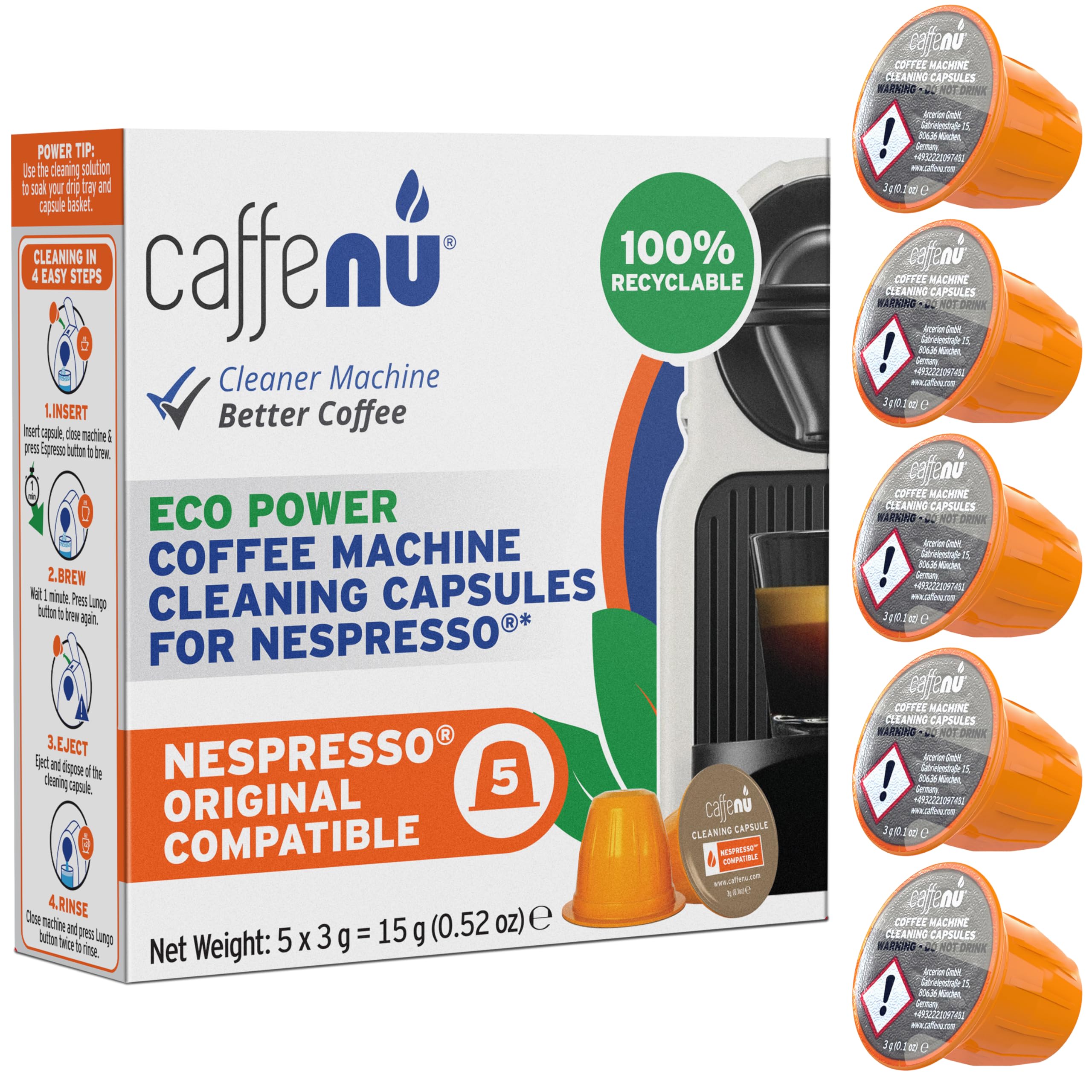 Nespresso Compatible Cleaning Capsules. 5 Originaline Cleaning Pods. Coffee Machine Cleaner For Crisp Coffee. Combines with Nespresso Descaler Kit.