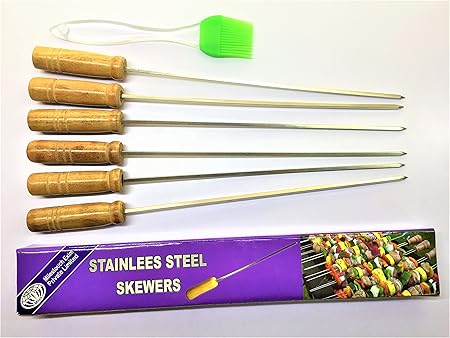 MILESTOUCH - Skewer 6 and Oil Silicon Brush-1 - Wood handle Steel Skewers 14.50 INCH