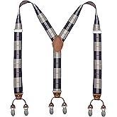 Bioterti Men’s Y-Shaped Heavy Duty Suspenders – 6 Metal Clips, Elastic Straps