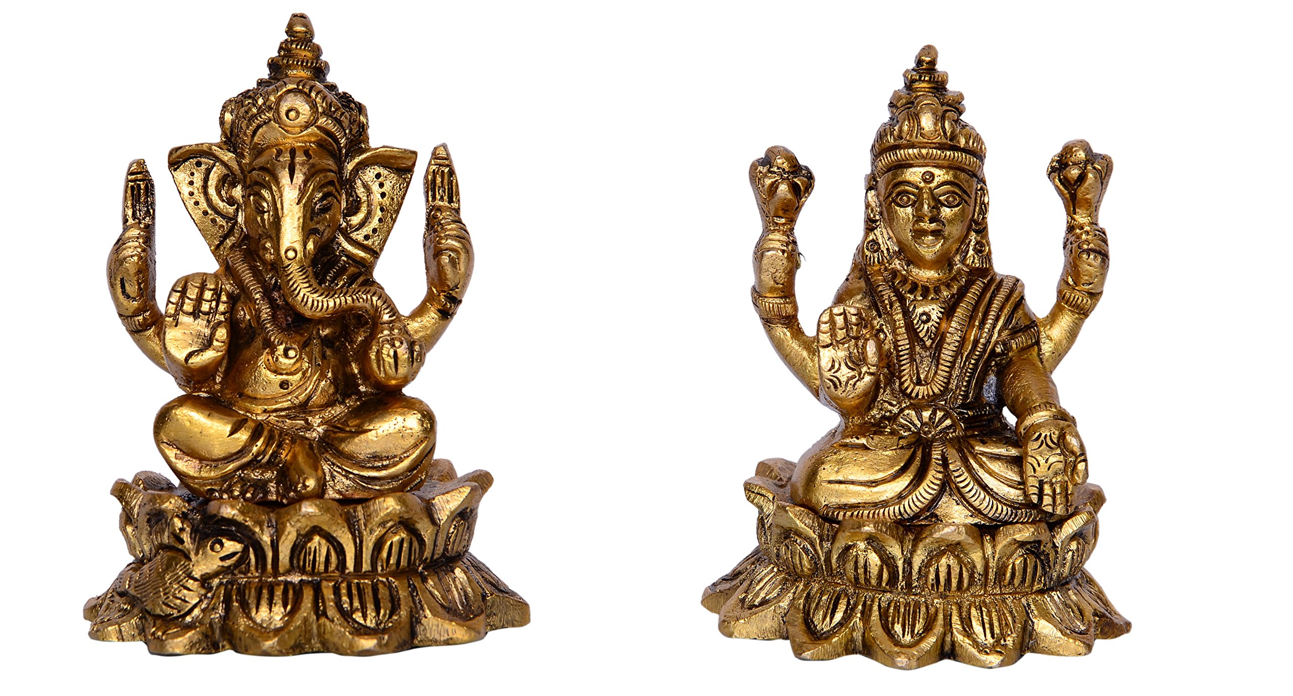 Purpledip Ganesha-Laxmi Statue Sculpted in Solid Brass Metal for Home Temple, Office Table or Shop Puja Mandir Shelf | Hindu Religious Gift (10392)