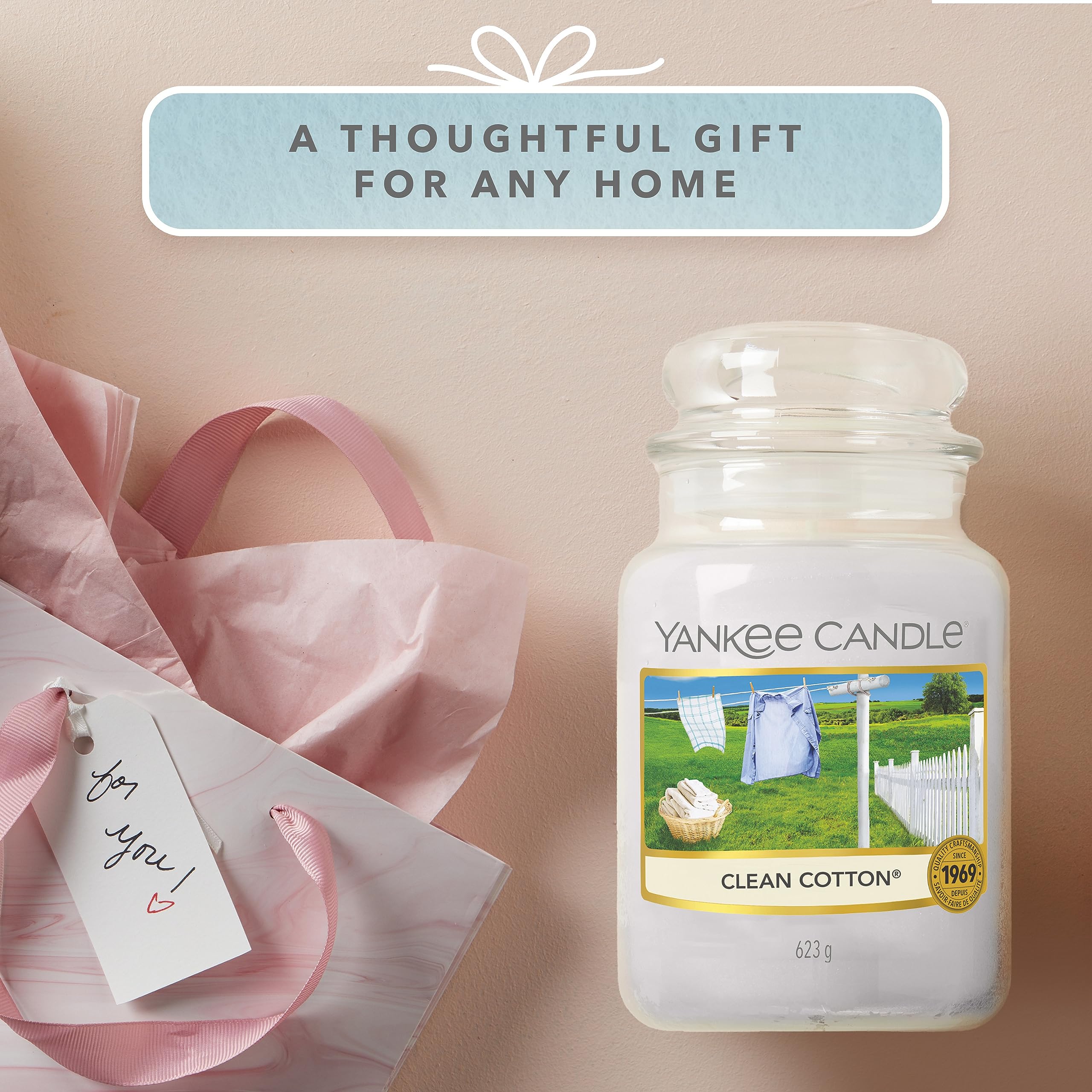 Yankee Candle Large Jar Scented Candle, Clean Cotton, Up to 150 Hours Burn Time