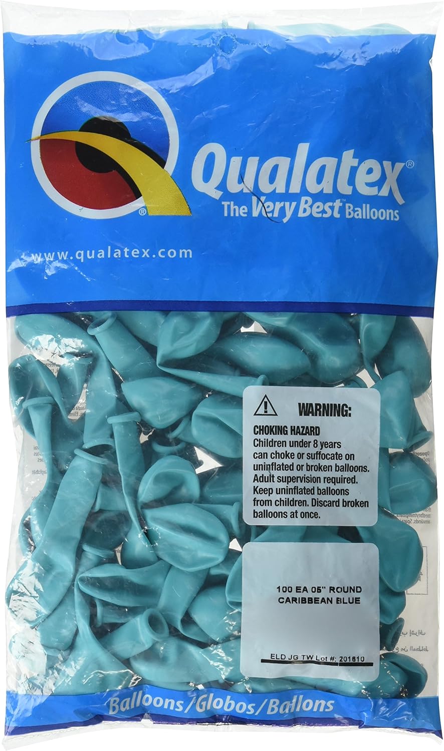 Qualatex 50319 Caribbean Blue Latex Balloons, 5", Caribbean Blue, Pack