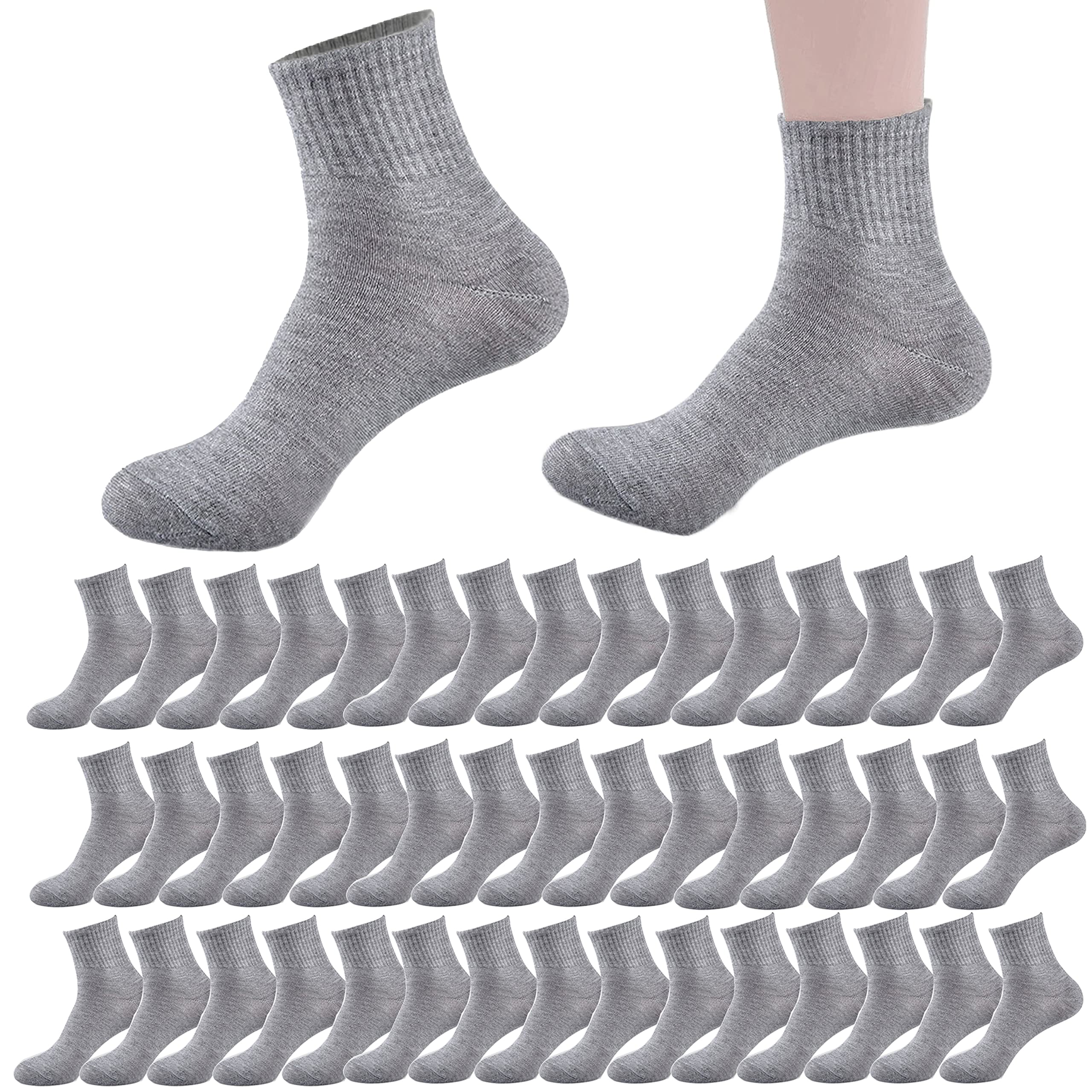 Photo 1 of 30 Pairs of Thin Sports Crew Socks for Men & Women,Breathable Casual Socks in Bulk Moisture Wicking Unisex Socks Grey