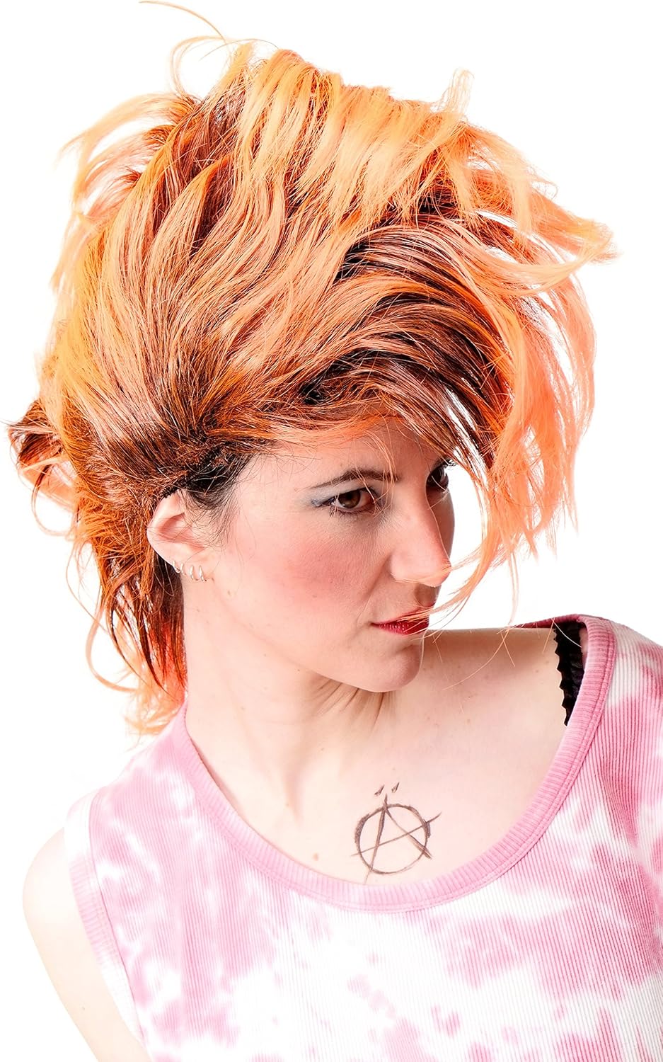 WIG ME UP, Party/Fancy Dress/Halloween Wig Mohawk 80ies Wave Glam Punk Black & Orange, Black and neon orange (P103PC24)