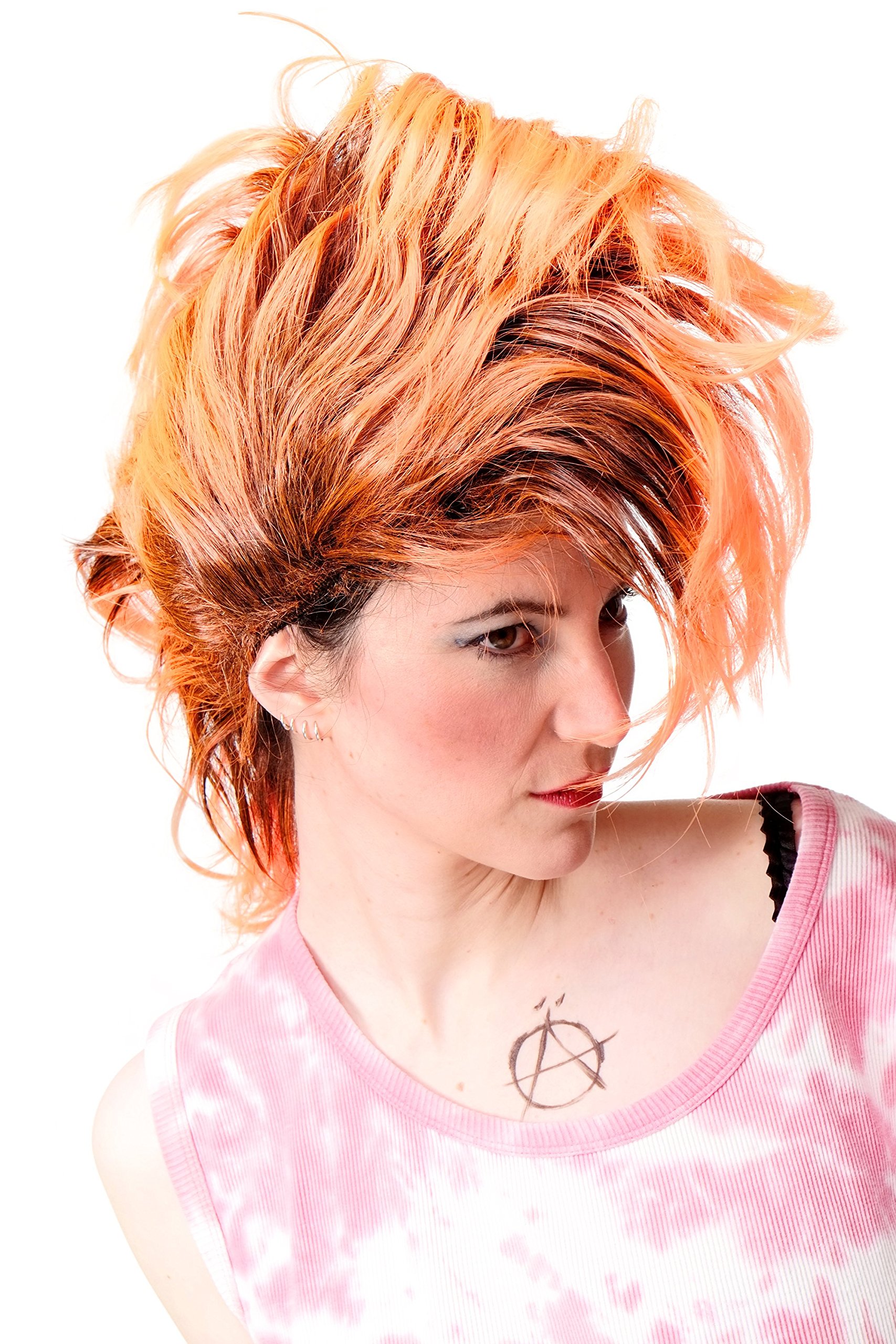 WIG ME UP - Party/Fancy Dress/Halloween Wig Mohawk 80ies Wave Glam Punk Black & Orange