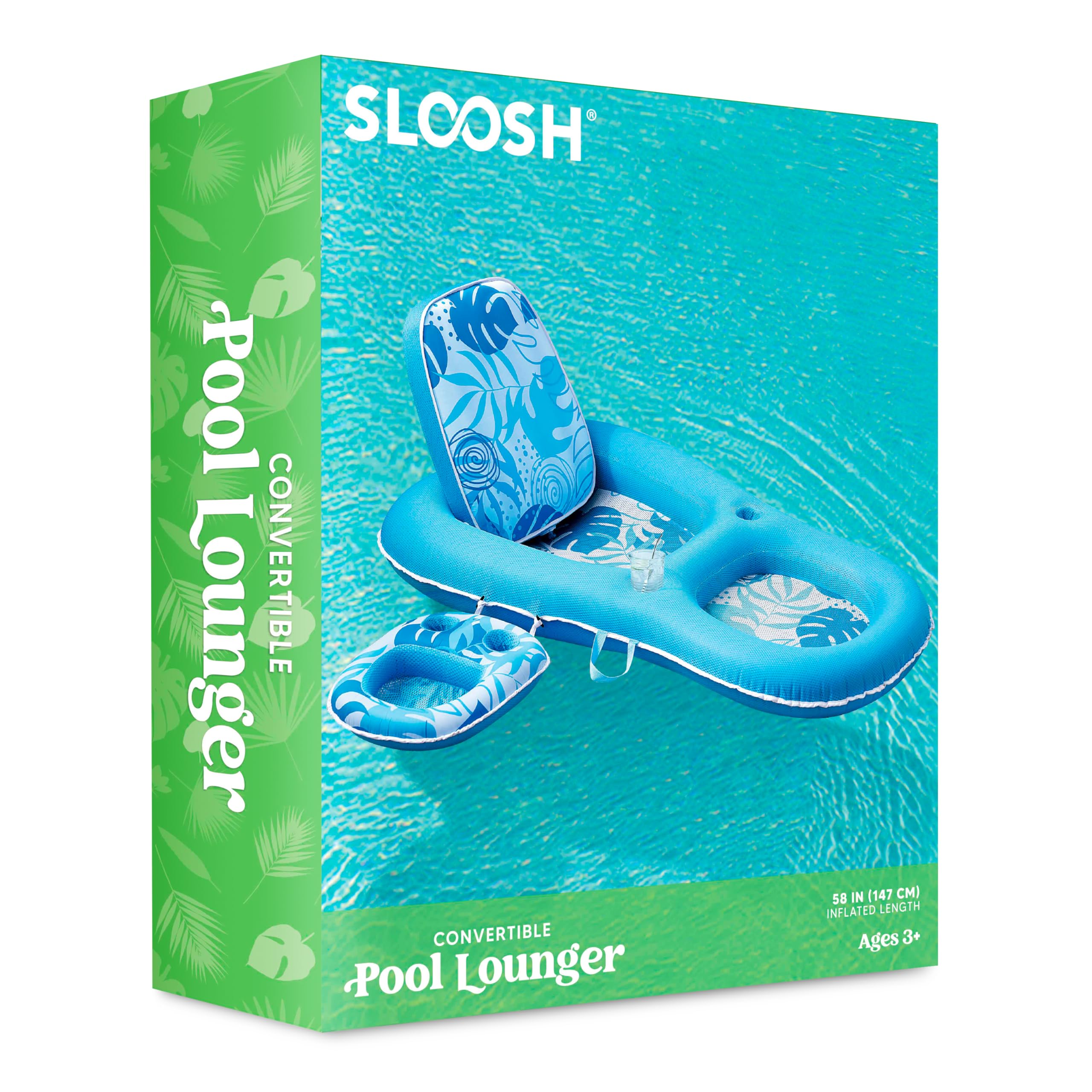 SLOOSH Pool Floats Lounger Adult, Fabric Pool Floaties Lounge Convertible 2-in-1 Floating Water Floaty with Cup Holders Adjustable Backrest Recliner for Pool Party