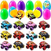 JOYIN 12 Pcs Pullback Monster Cars Filled Easter Eggs for Basket Stuffers/Fillers, Easter Eggs Hunt, Party Favor for Boys, Classroom Prize Supplies