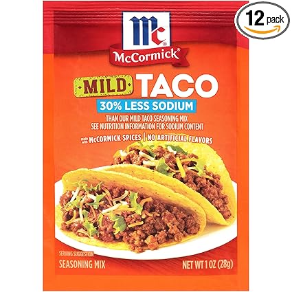 Amazon Com Mccormick 30 Less Sodium Mild Taco Seasoning Mix 1 Oz Pack Of 12 Grocery Gourmet Food