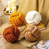 Beeveer 4 Pcs Knot Pillow Ball Soft Sherpa Throw Pillow 8.6'' Decorative Round Accent Pillows Aesthetic Decor Handmade Cushion for Home Couch Bed Sofa Chair(Warm)