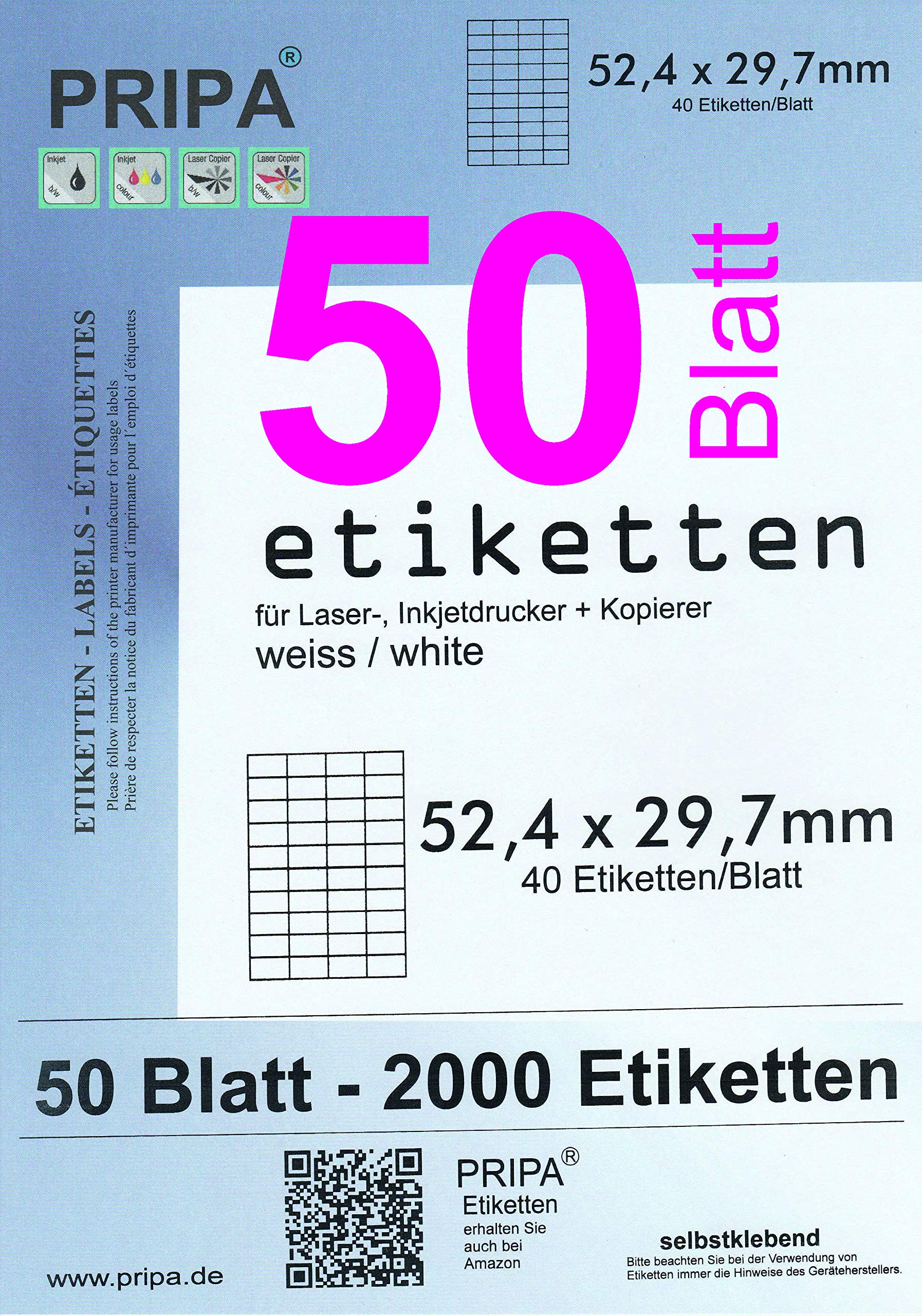 pripa – Labels for Fulfilled by Amazon Shipping 52,5x29,7-50Blatt-weiß