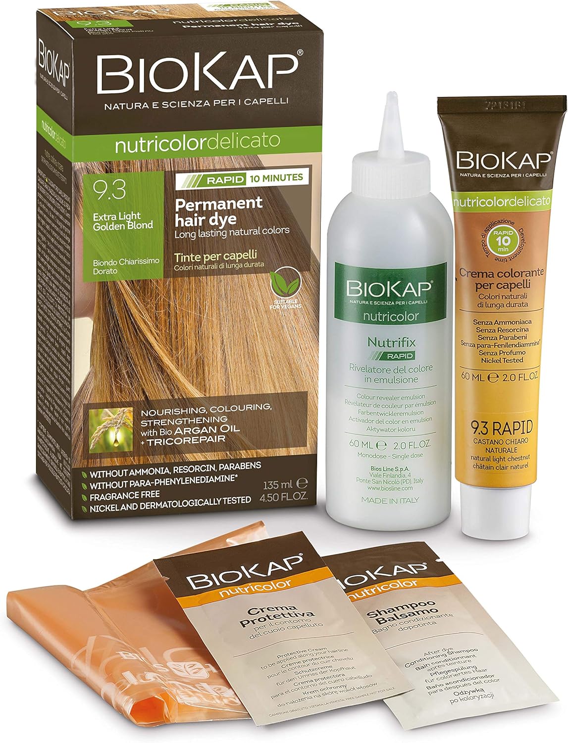BioKap Extra Light Golden Blond 9.3 Rapid Permanent Hair Colour Organic & Vegan Formula for Sensitive Skin 135ml