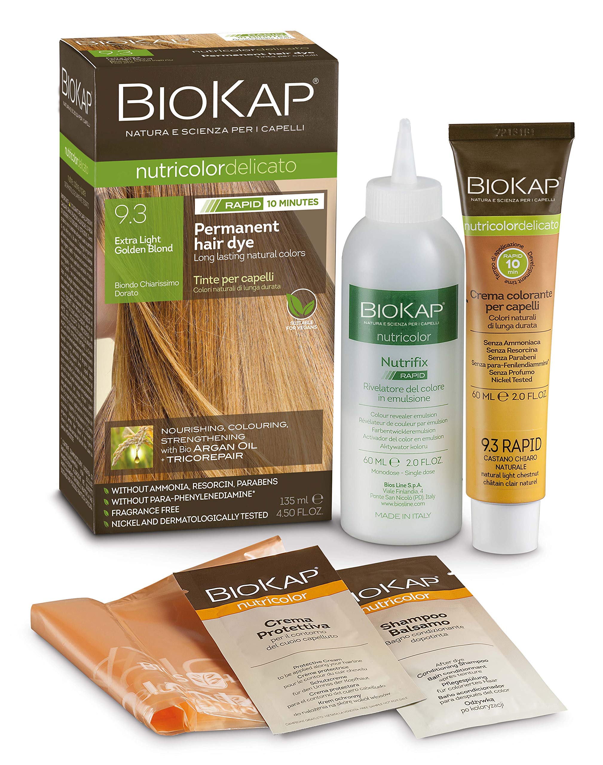 BioKap Extra Light Golden Blond 9.3 Rapid Permanent Hair Colour Organic & Vegan Formula for Sensitive Skin 135ml
