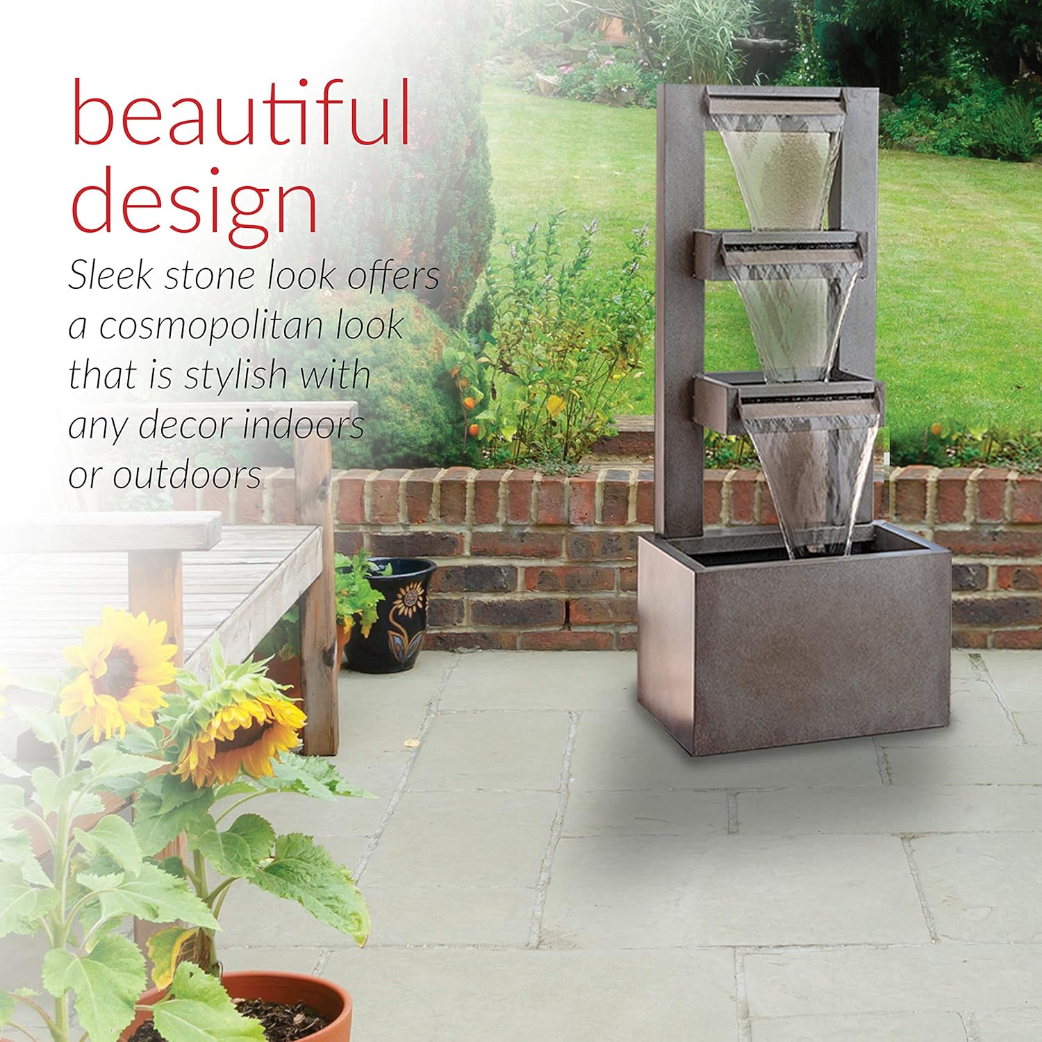 Alpine Corporation 43" Tall Indoor/Outdoor Multi-Tier Modern Industrial Metal Fountain : Garden & Outdoor