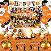ZEPENGZER Basketball Party Decorations Sports-Themed Birthday Basketball Party Supplies, Includes Happy Birthday Banner, Pennant Flags, Balloons, Party Hats, Backdrop, and Tablecloth