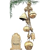 HIGHBIX Set of 5 Rustic Harmony Metal Jingle Bells Cluster Vintage Handmade Lucky Christmas Hanging Mix Décor Bells On Rope (Small)