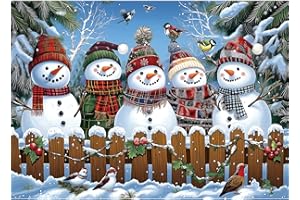 MINIWAN Winter Snowmen Christmas Jigsaw Puzzle 1000 Pieces for Adults Festive Holiday Scene with Birds & Snowy Fence Puzzle with Letters on Back Family Challenge Perfect for Game Night (27.6x19.7 Inch