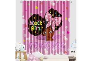 Jiospet Black Girl Curtains Room Decor for Kids Bedroom African American Black Girl Curtains for Bedroom Pink African American Girls Printed Decor 2 Panel Sets, 82''×63''
