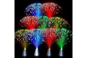 Patelai 16 Pcs LED Fiber Optic Lamp Color Changing Fiber Optic Night Light with Multicolor Glow Decorative Table Centerpiece for Sensory Bedroom Halloween Party Holiday Decorations (Metal,Bright)
