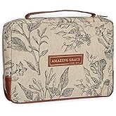 Christian Art Gifts Women's Premium Natural Canvas Vegan Leather Fashion Bible Cover: Amazing Grace - Inspirational Scripture, Sturdy Protective Book Carry Case Accessory, Creamy Brown Floral, Large