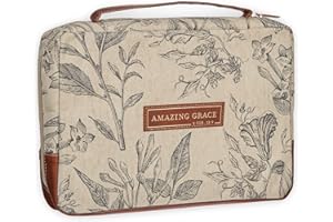 Christian Art Gifts Women's Premium Natural Canvas Vegan Leather Fashion Bible Cover: Amazing Grace - Inspirational Scripture, Sturdy Protective Book Carry Case Accessory, Creamy Brown Floral, Large