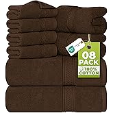 Utopia Towels 8-Piece Premium Towel Set, 2 Bath Towels, 2 Hand Towels, and 4 Wash Cloths, 600 GSM 100% Ring Spun Cotton Highly Absorbent Towels for Bathroom, Gym, Hotel, and Spa (Brown)