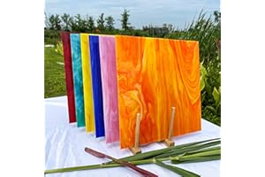 Unicoshape Mosaic Stained Glass Sheets 12” x 12”, 6-Pack (Total 5.8sf), Colorful Cathedral Art and Crafts Sheets for DIY Hobbyists and Projects, Assorted Colors (Red and Yellow Mixed)