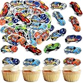 40Pcs Edible Race Car Cupcake Toppers Colorful Racing Cars Cupcake Picks Drink Topper for Racing Party Decorations Race Car Baby Shower Boys Birthday Party Cake Cupcake Decorations