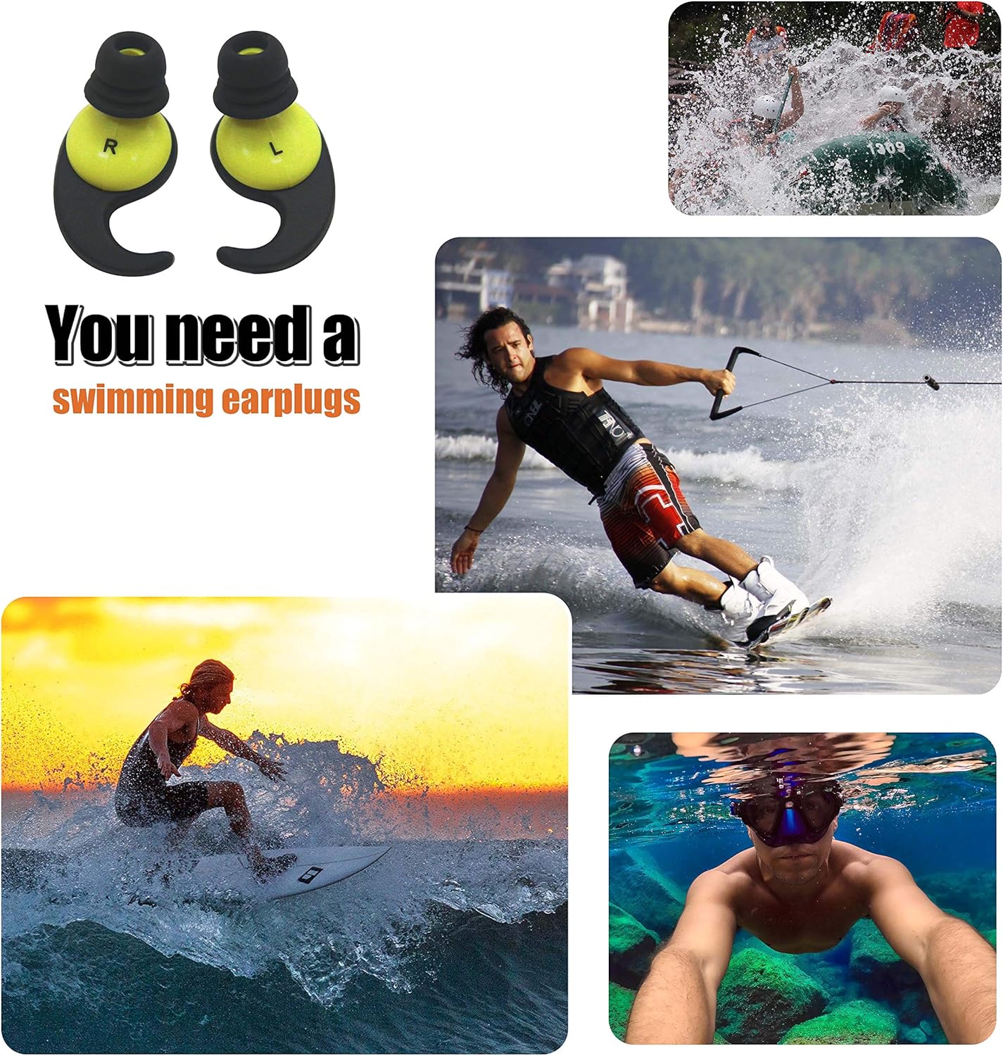 Oken Swimming Earplugs Audible Ear Plugs for Swimming, Surfing, Diving and Water Sports (Green) : Sports & Outdoors