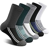 Gonii Men's Athletic Crew Socks,5 Pairs Cushioned Boot Moisture Athletic Socks for Hiking Sports Running Workout