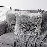 OYIMUA Fluffy Decorative Throw Pillow Covers Gray 18×18, Faux Fur Farmhouse Luxury Pillow Cases,Soft Plush Fuzzy Cushion Covers for Sofa Couch Living Room Bedroom Set of 2