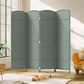 JOSTYLE Rattan Room Divider, 4-Panel Folding Privacy Screen 6ft. Extra Wide | Room Separation,wood frame,freestanding temporary partition wall divider,portable Separator,bedroom,home office,70.9"H 79.9"W