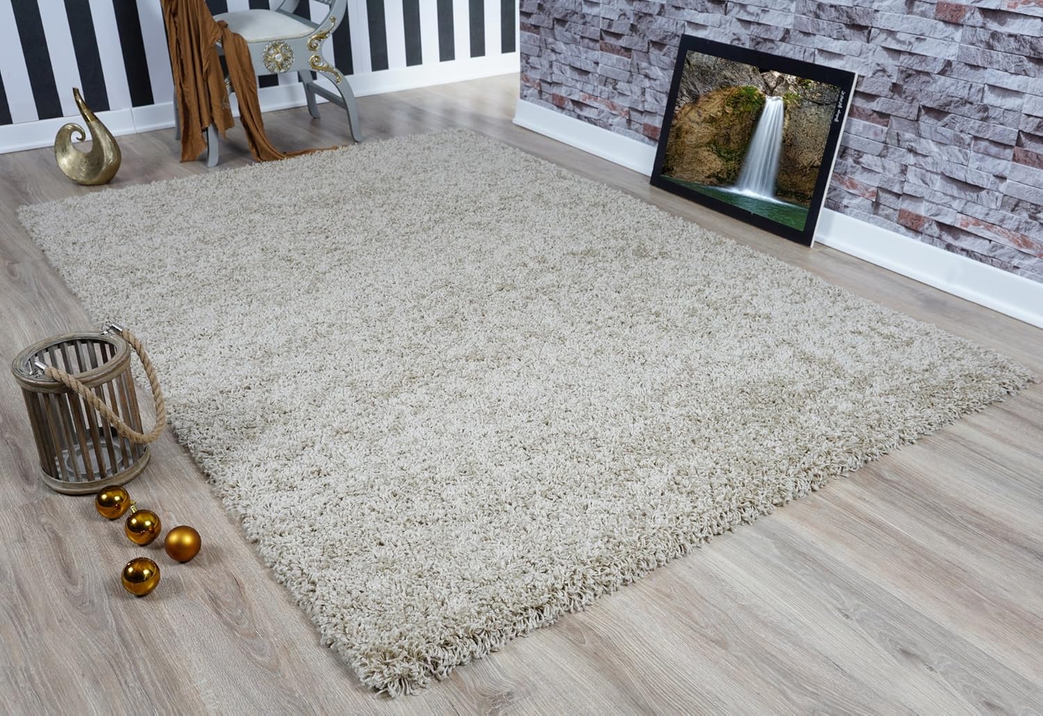 Serdim Rugs Living Room Shaggy Area Rugs, Polypropylene, L.Beige
