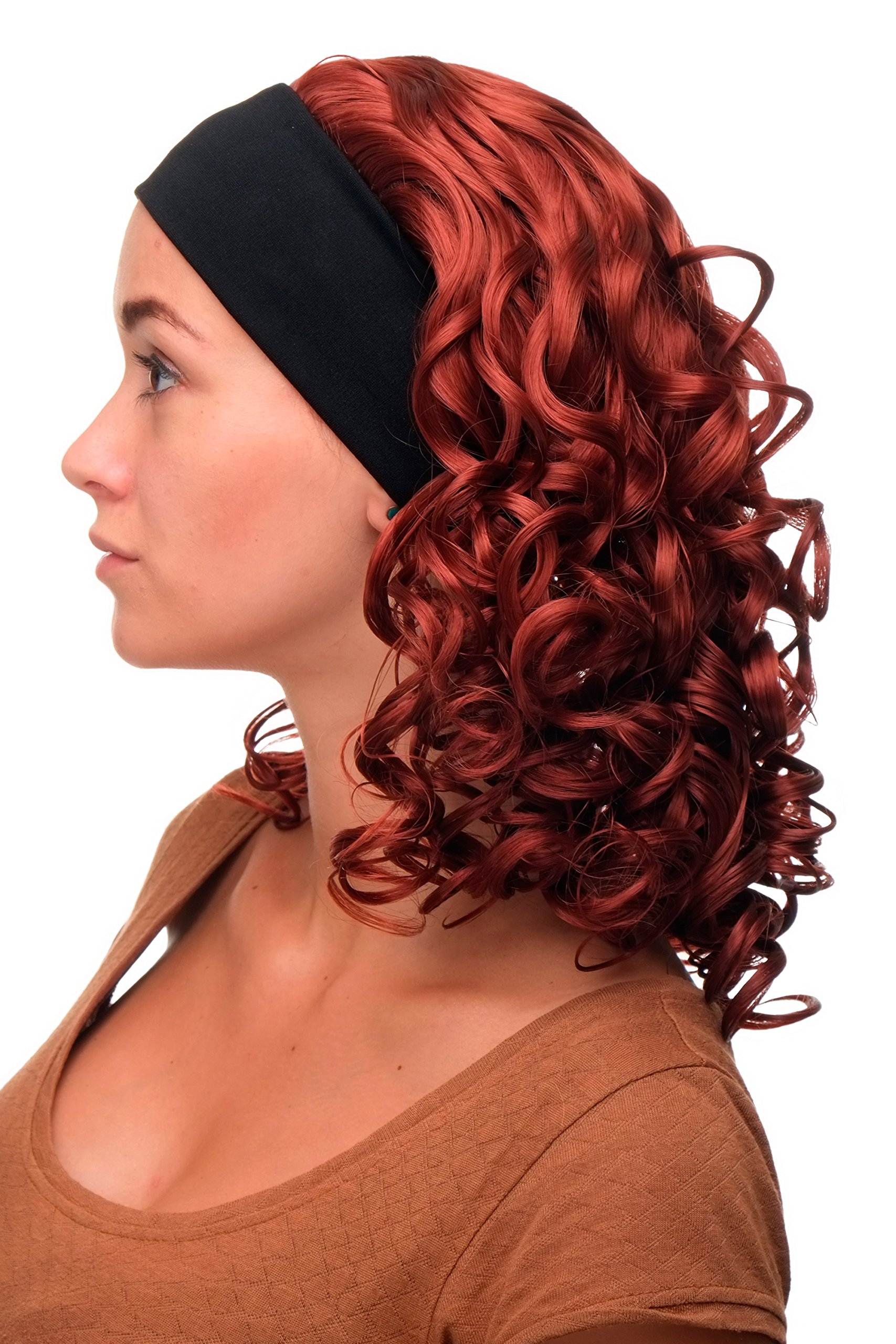 WIG ME UP - BRO-704-350 Lady Quality Wig fixed black head band shoulder length very voluminous curled red dark copper