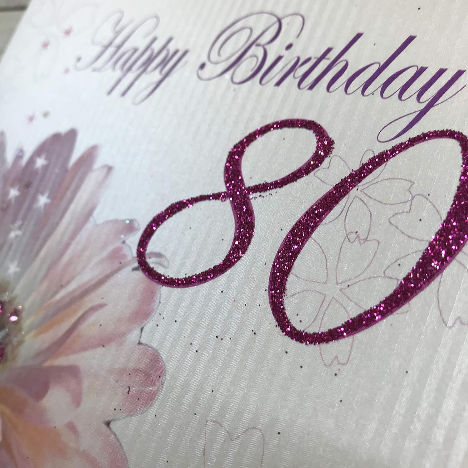 white cotton cards Age 80 Handmade Birthday Card Flower, White, WBA80, 16cm x 16cm - Image 4