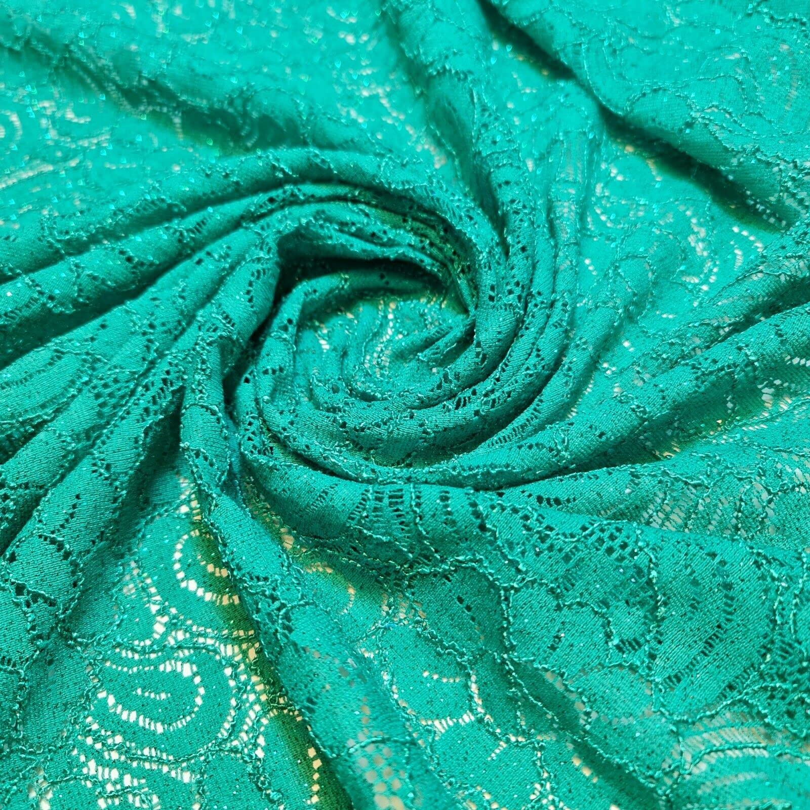 Cord Lace Crochet Glitter Embroidery Floral Bridal Dress Craft Fabric 58" (Pre Cut 1 Meter) (Aqua Green)