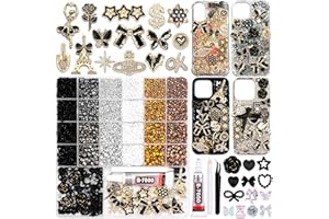 BELICEY Black Junk Case Charms Kit Elegant Gold Butterfly Planet Big Charms for Phone Case 3D Bow Star Junk Case Kit Rhinesto