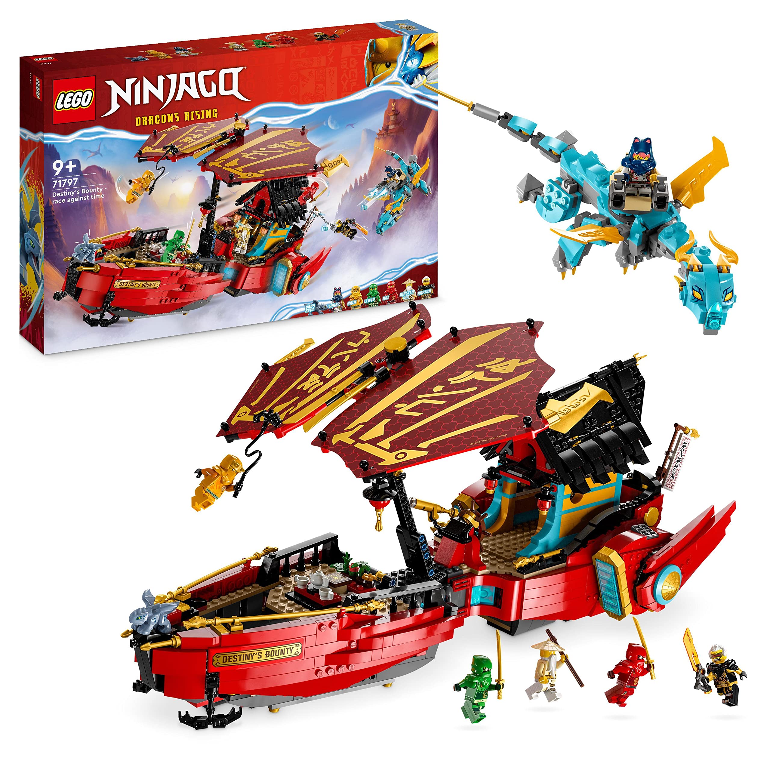 LEGO 71797 NINJAGO Ninja-Flugsegler im Wettlauf mit der Zeit, Ninja Luftschiff Spielzeug-Set mit 2 Drachenfiguren und 6 Minifiguren, 2023 Fahrzeug-Set, Geburtstagsgeschenk-Idee für Kinder