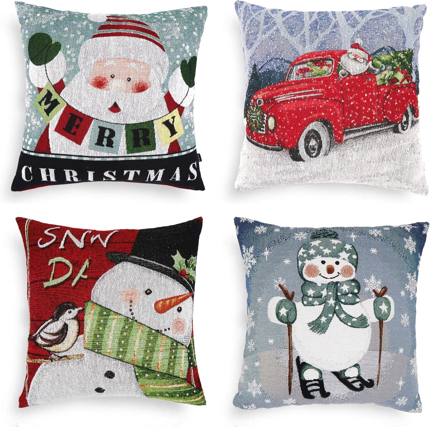 Ellendi Christmas Pillow Covers 18 X 18, Set of 4 Snowman