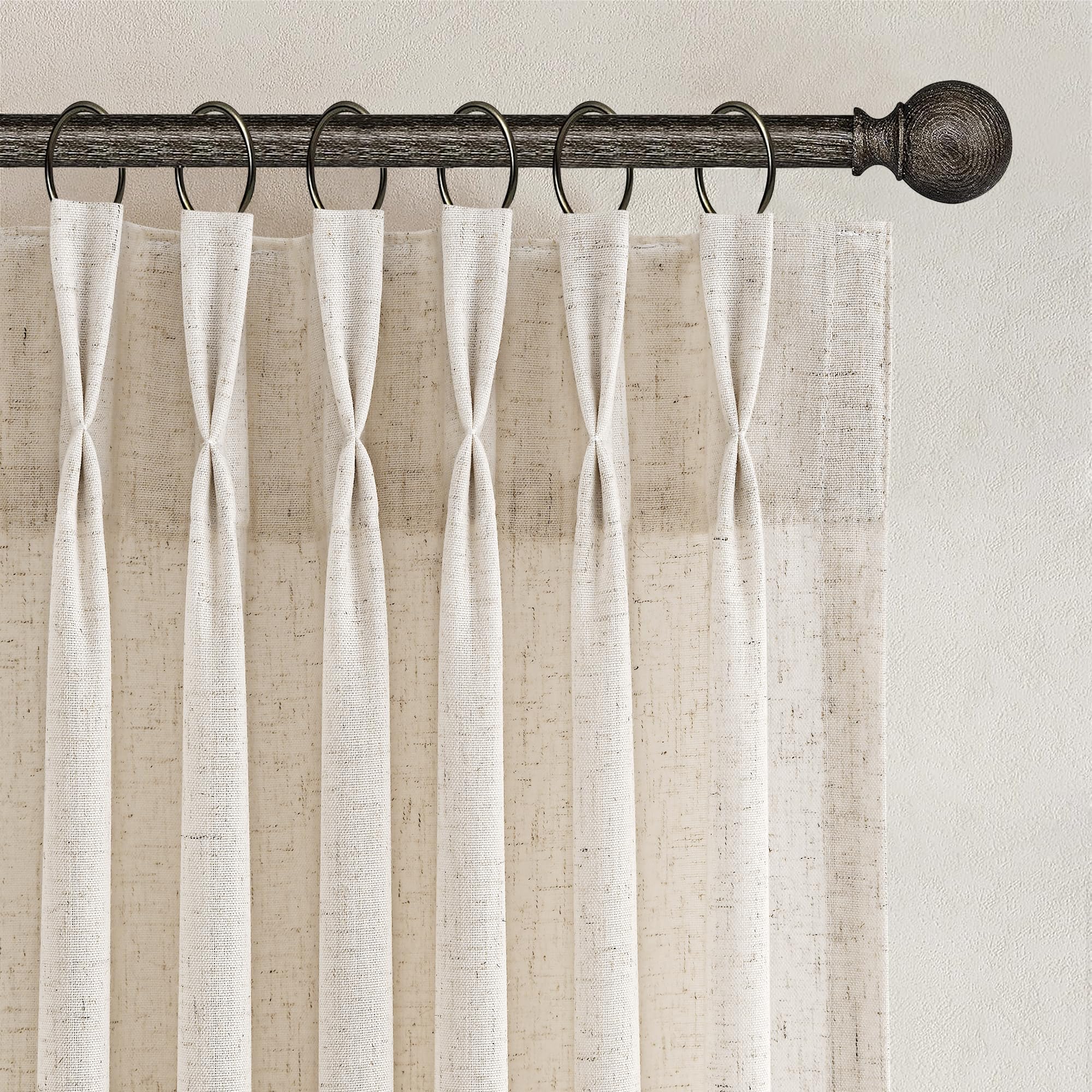 Photo 1 of 96 Inch Linen Curtains 2 Panel Set Pinch Pleated Light Filtering Privacy Window Curtains for Living Room Bedroom Sliding Glass Door Natural Cream Beige Long Semi Sheer Pleat Drapes 96 Inches Long 8ft