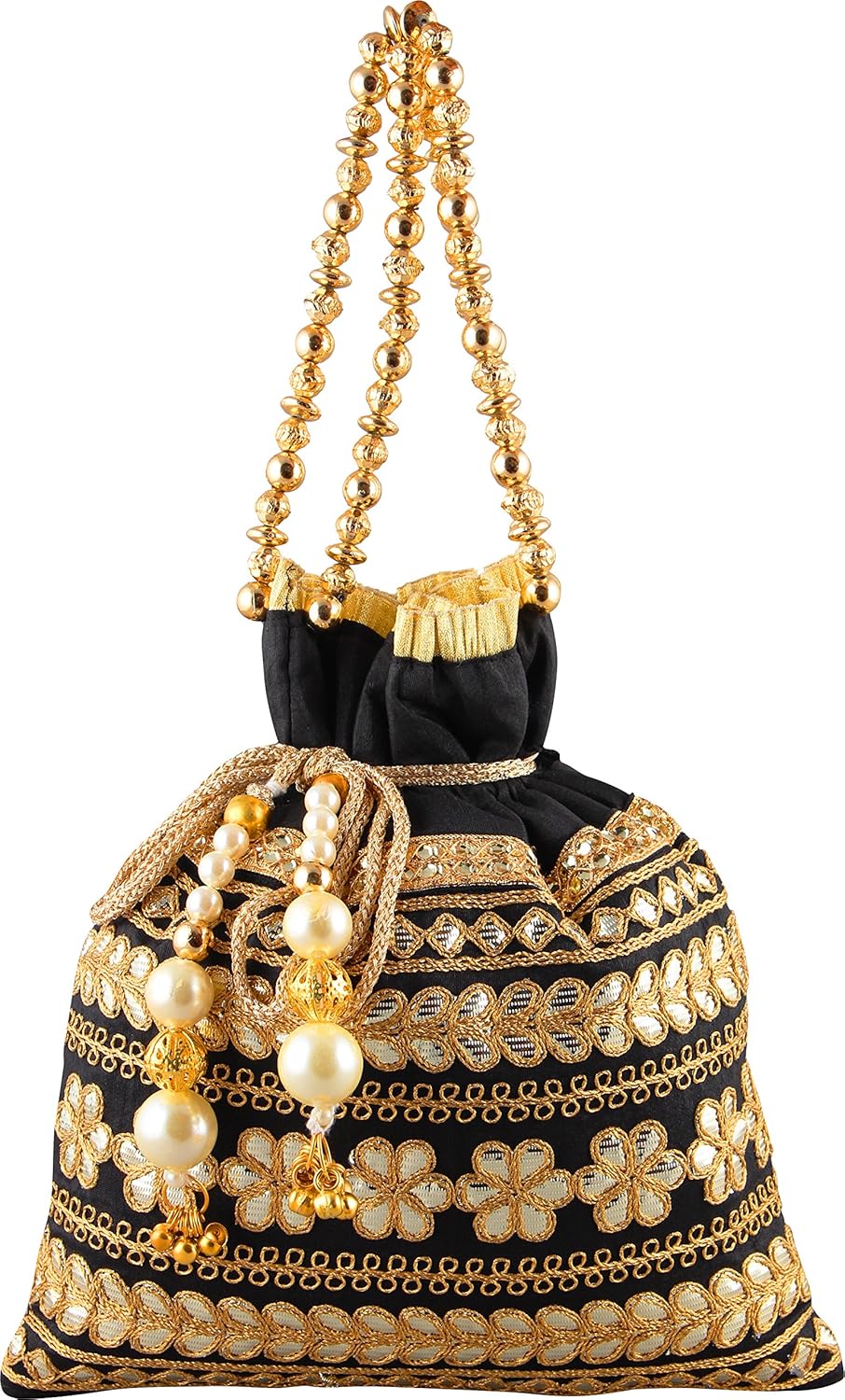 bombay haat women's silk black rajasthani gota potli bag