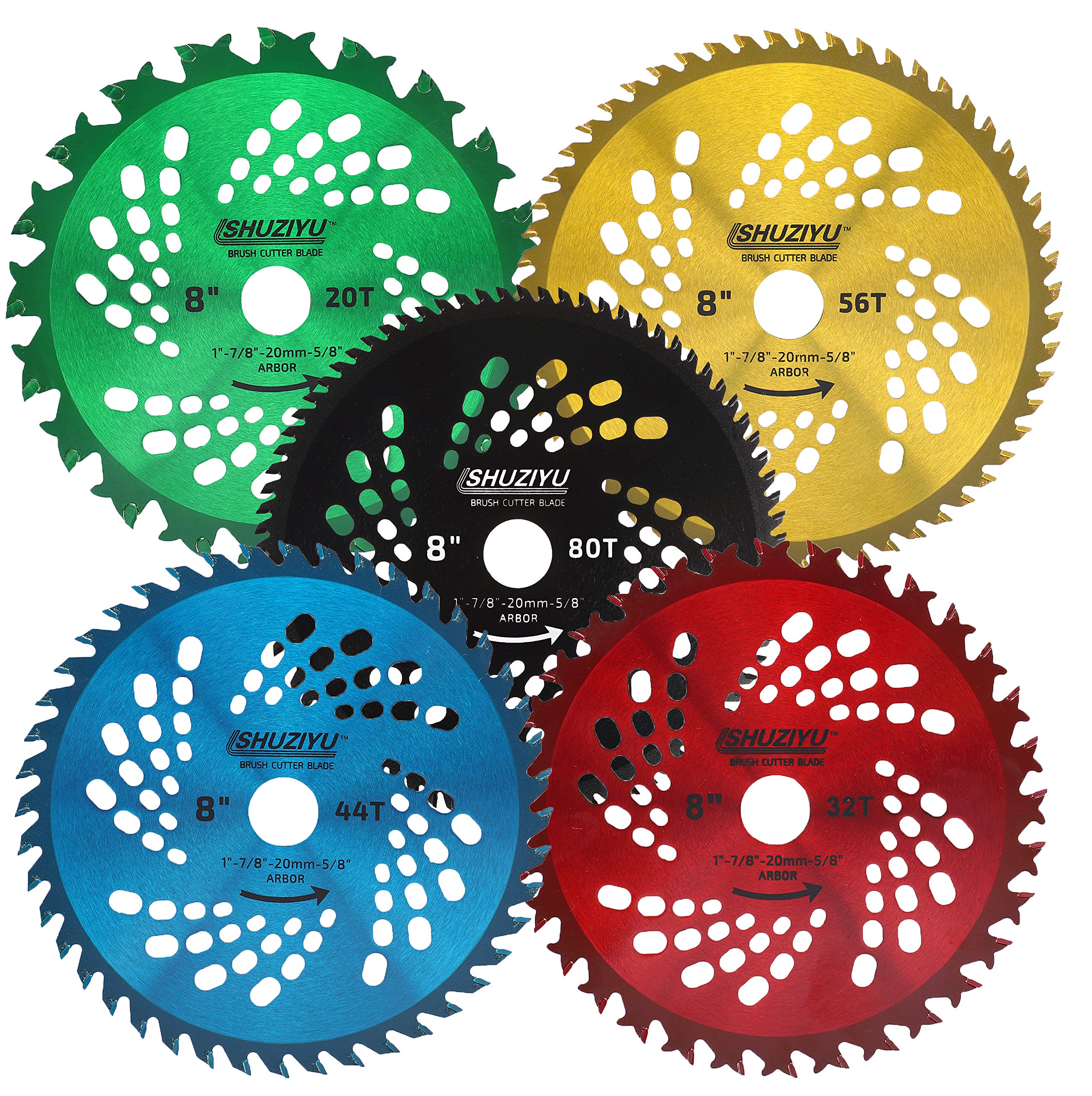 LSHUZIYU, 205mm-20T-32T-44T-56T-80T, 5pcs-Set. Arbor 25.4mm with 22.23-20-16mm Washer, Carbide Tip, Brush Cutter Blade, Trimmer Weed Blade. — image 1